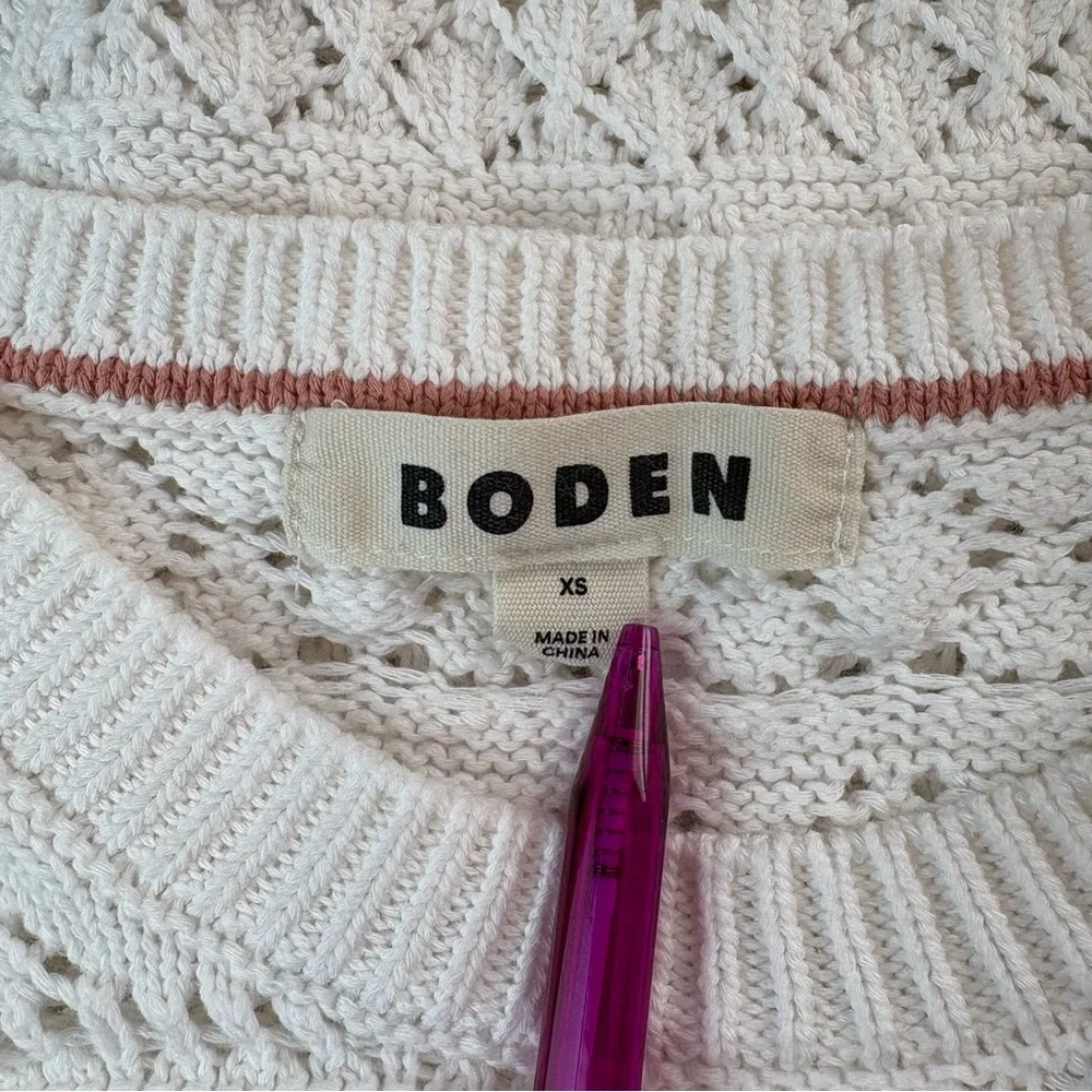 Boden Loose Knit Crew Neck Cropped Sweater Size XS White Preppy Classic Cotton - Picture 5 of 9